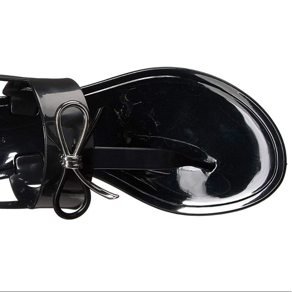 Time Travel Black Bow Jelly Flat Sandals - Picture 6 of 8